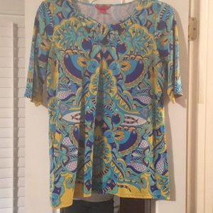 Yellow, Blue, & White Pattern Top